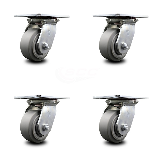 4 Inch Heavy Duty Thermoplastic Rubber Caster Set with Ball Bearings, 4PK